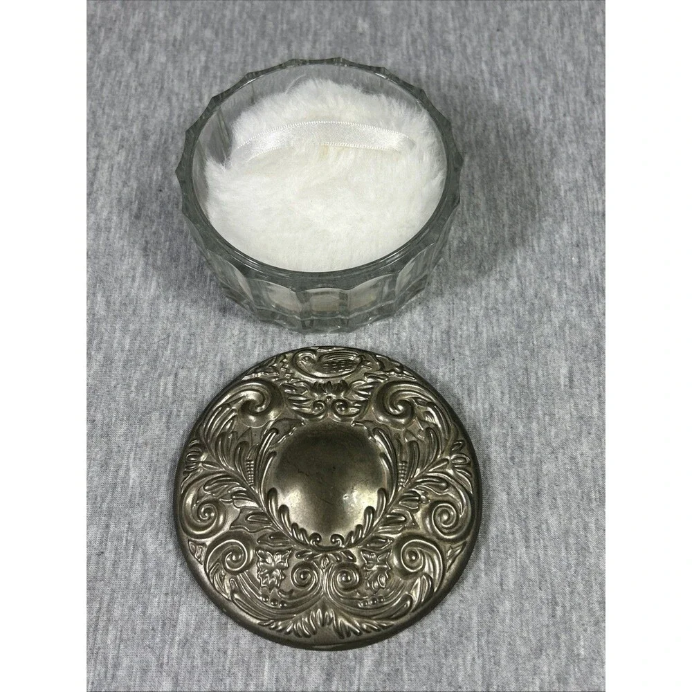 Vintage Ornate Victorian Silver Plate & Glass Vanity Powder Jar or Trinket Box - Picture 6 of 16